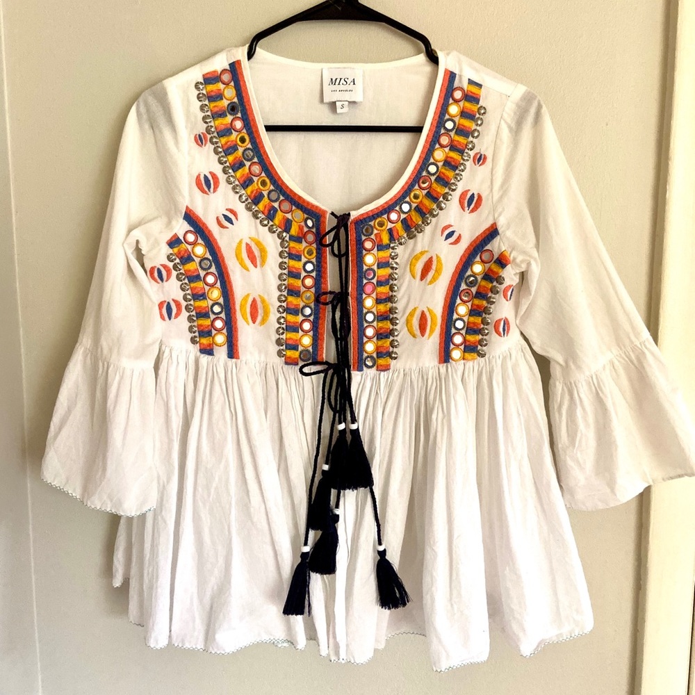 Misa Los Angeles Elle embroidered tie-front top